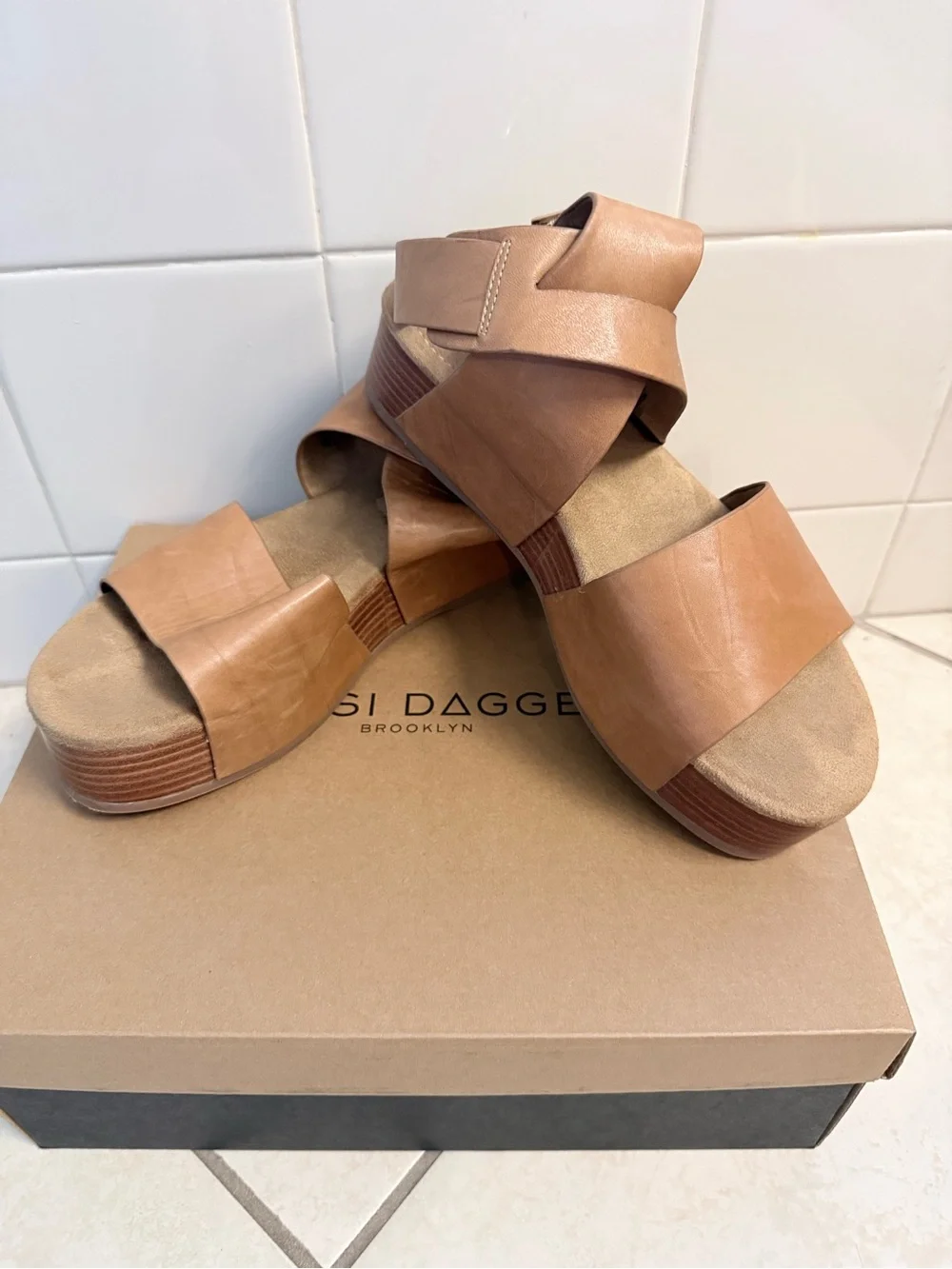 Kelsi Dagger Tan Platform Sandal with Ankle Strap
